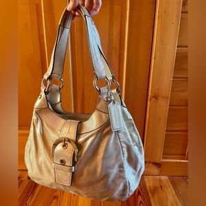 Coach tote bag, iridescent Champaign colored fabric